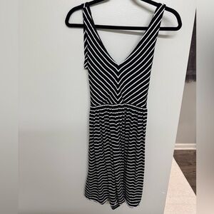 LOFT Black and White Stripe Dress With a Cut Out on the Back.
